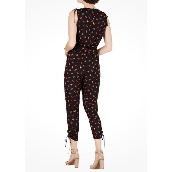 19 COOPER Women's Black/red Floral-print Tie-waist Ruched-hem Jumpsuit Small - Picture 2 of 12